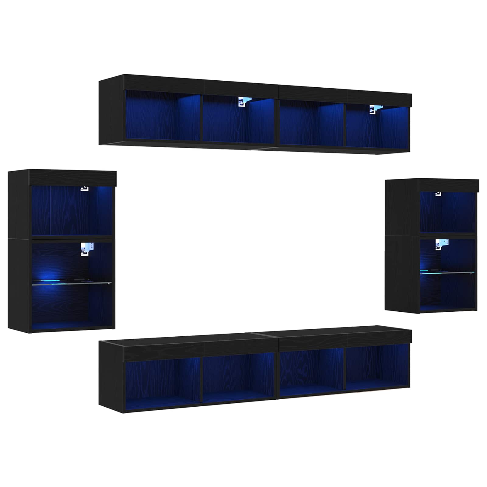 Set TV komoda S LED lampica 8 pcs Crni hrast Konstruirano drvo