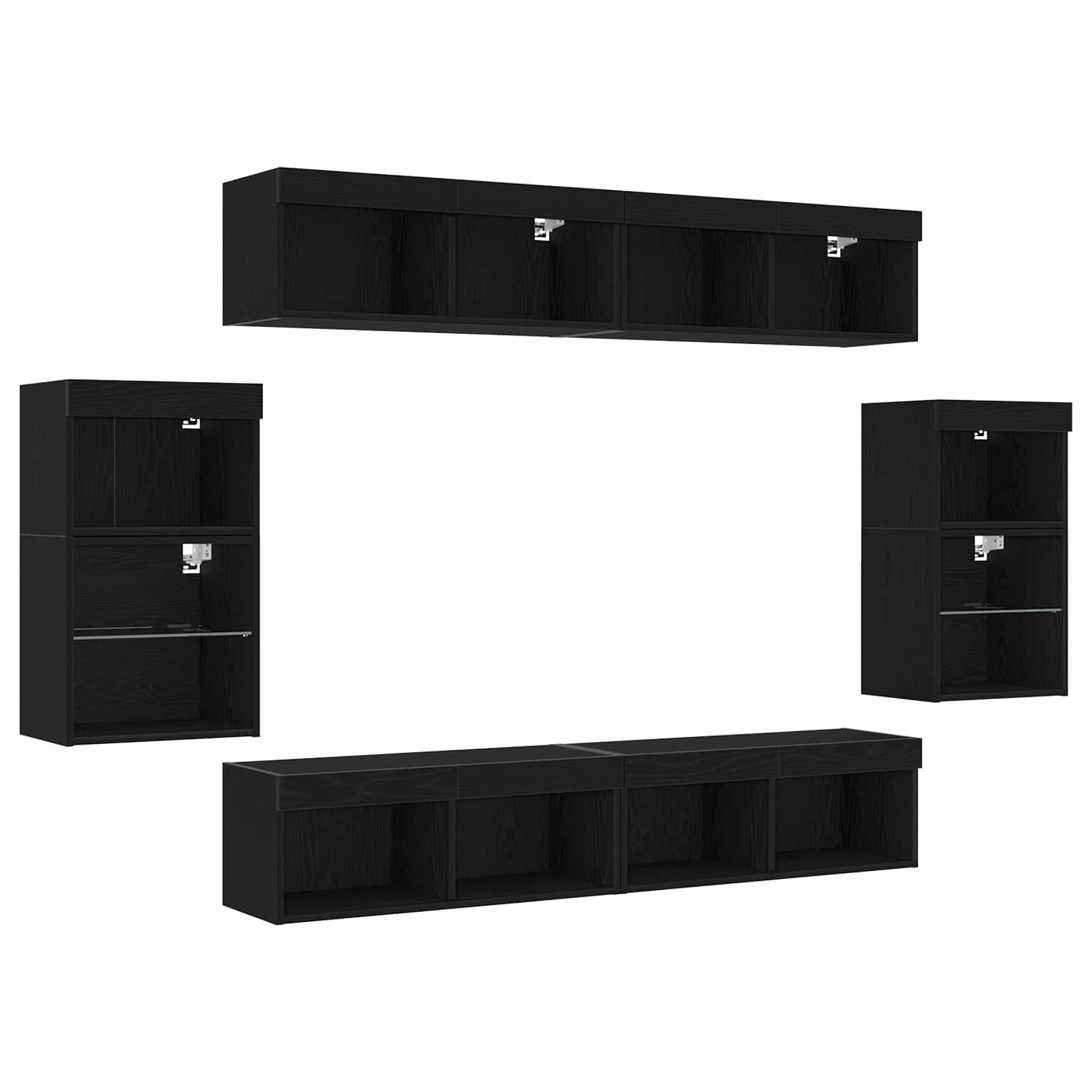 Set TV komoda S LED lampica 8 pcs Crni hrast Konstruirano drvo