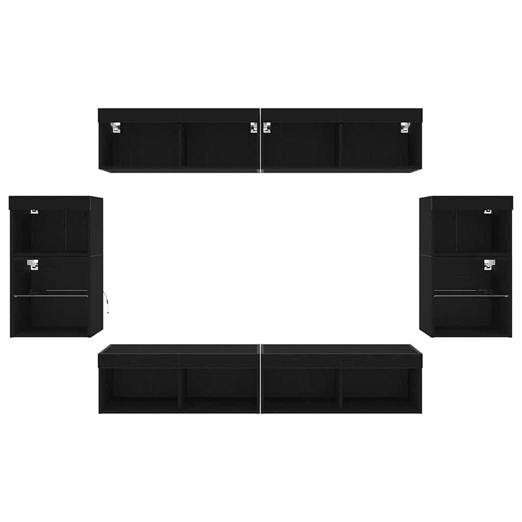 Set TV komoda S LED lampica 8 pcs Crni hrast Konstruirano drvo
