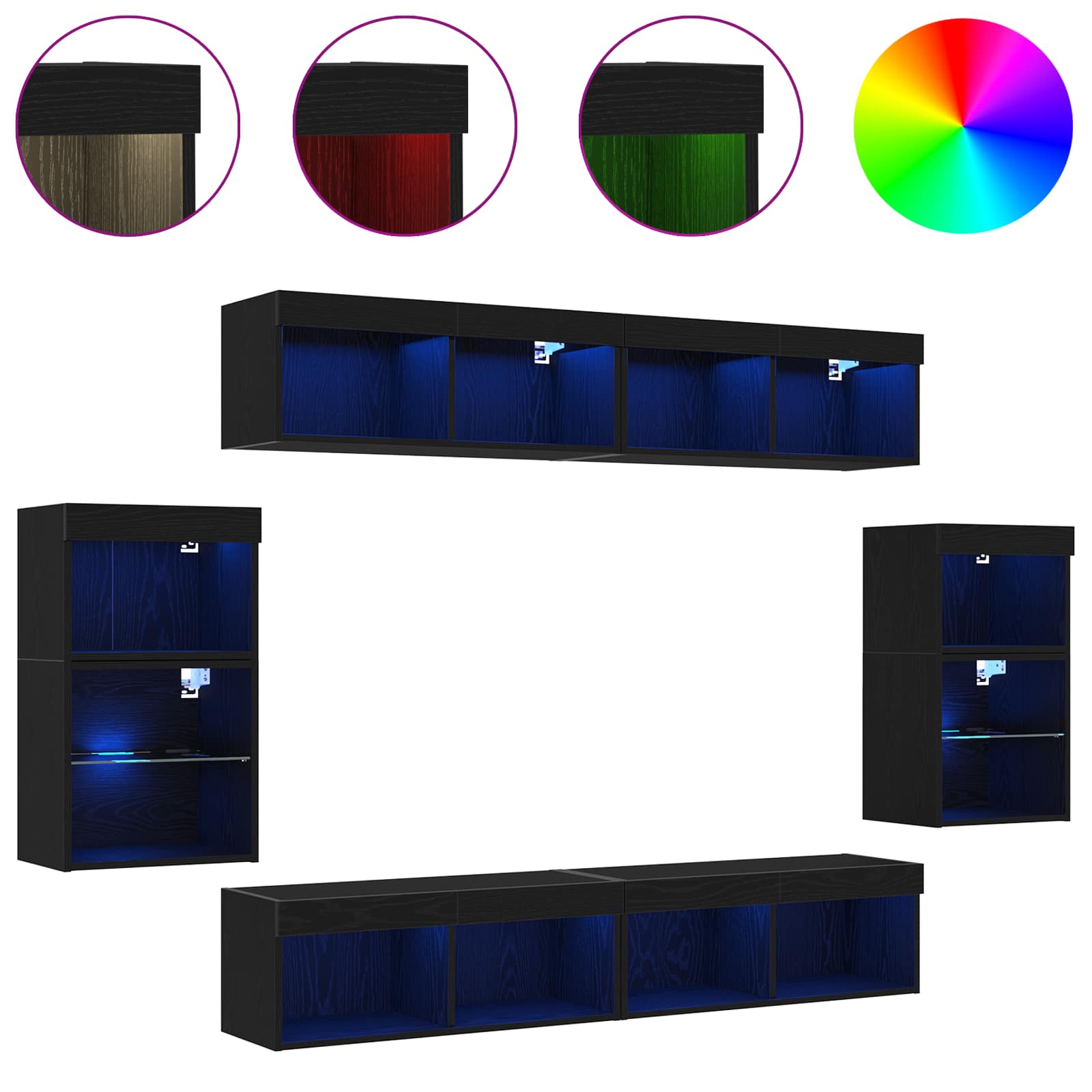 Set TV komoda S LED lampica 8 pcs Crni hrast Konstruirano drvo