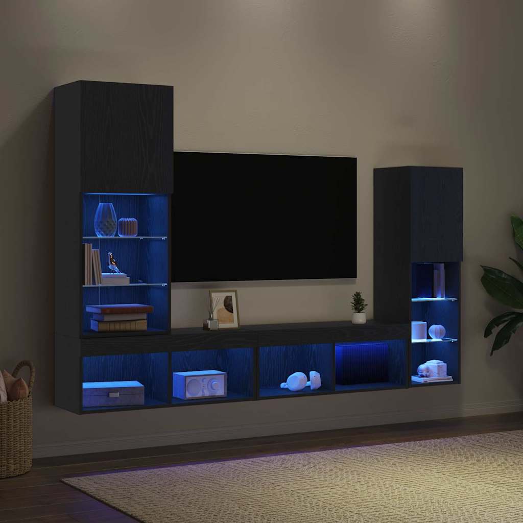 TV ormar S LED lampica 4 pcs Crni hrast Konstruirano drvo