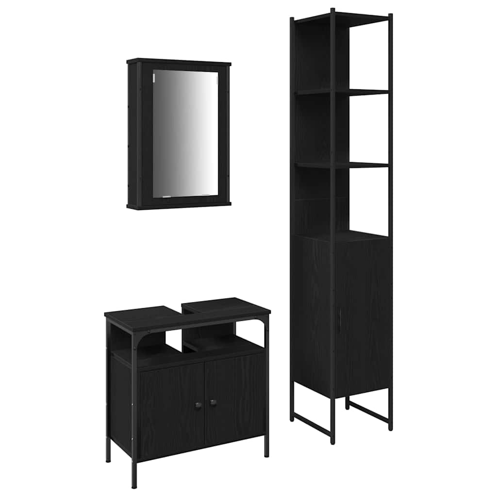 Set namještaja za kupaonicu 3 pcs Crni hrast Konstruirano drvo