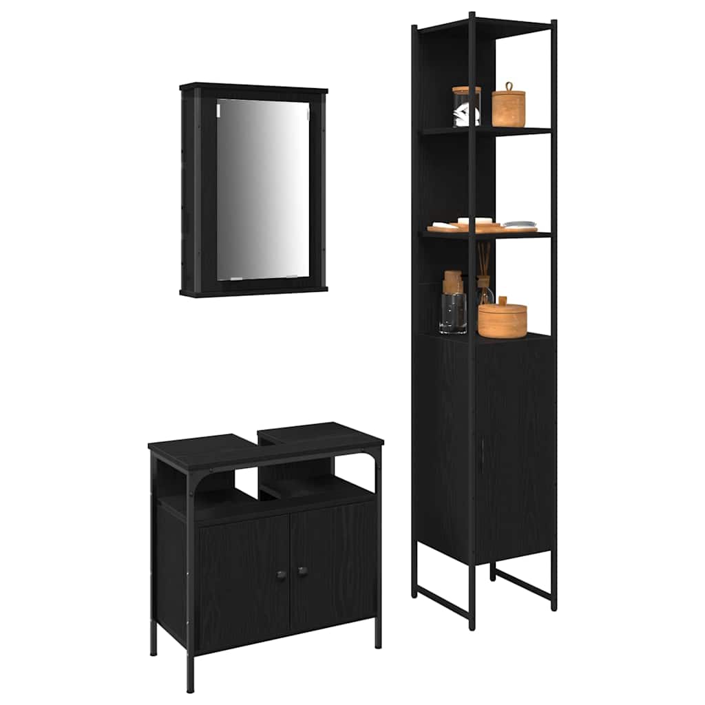 Set namještaja za kupaonicu 3 pcs Crni hrast Konstruirano drvo