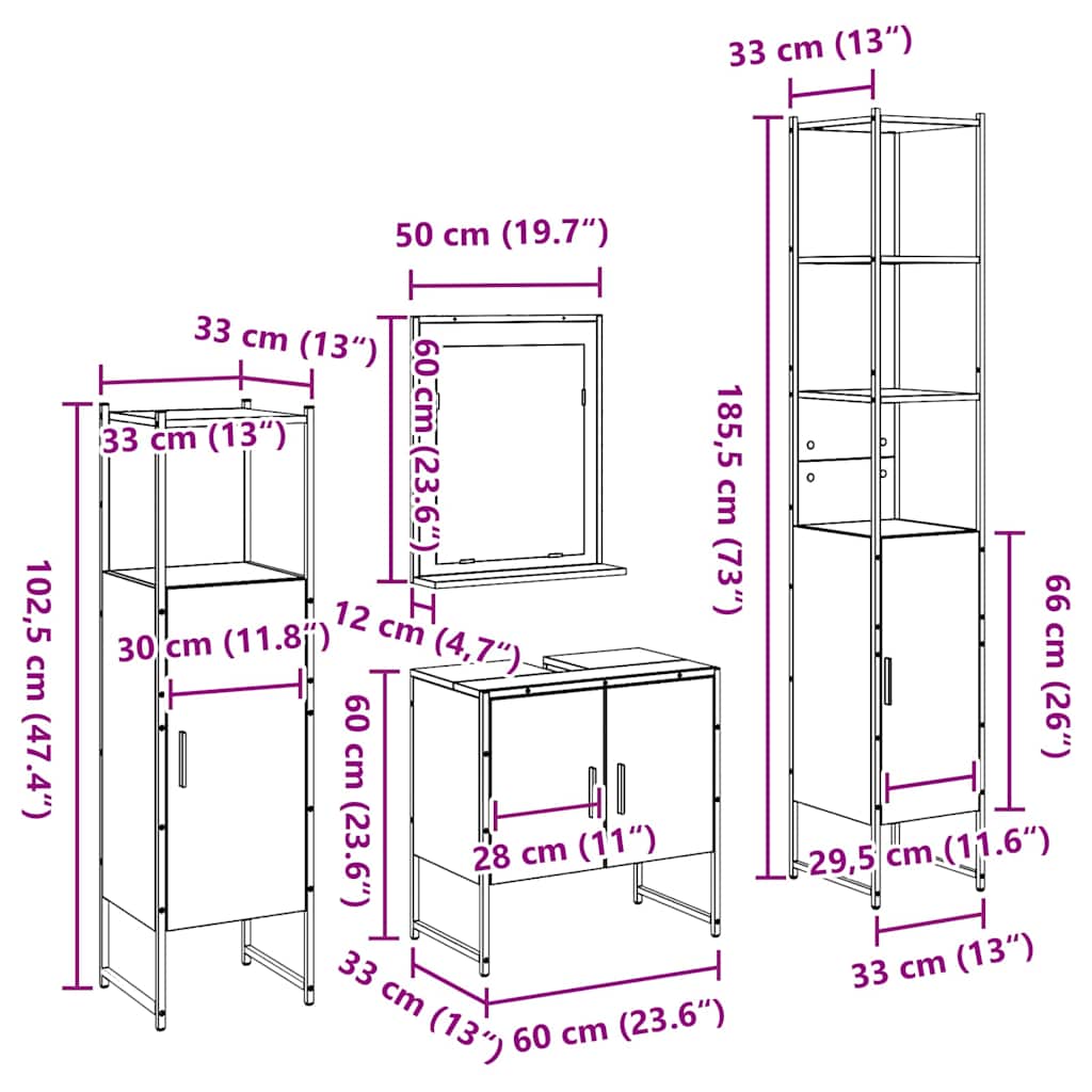 Set namještaja za kupaonicu 4 kom. Smeđa 33 x 33 x 185,5 cm
