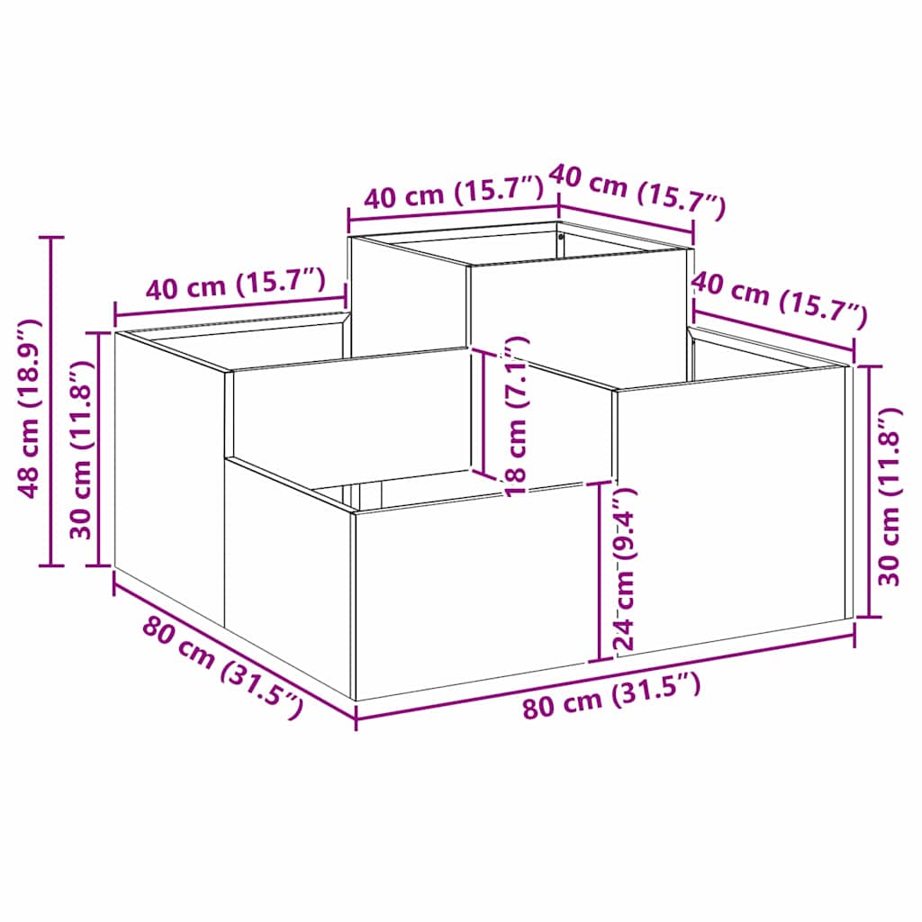 Vrtna saksija Crna 80 x 80 x 48 cm Čelik