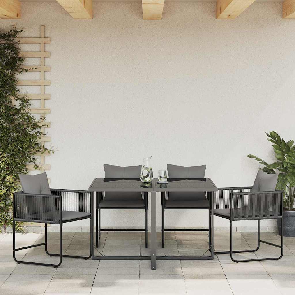 Stolica s jastukom 4 pcs Crna i antracit PE ratan