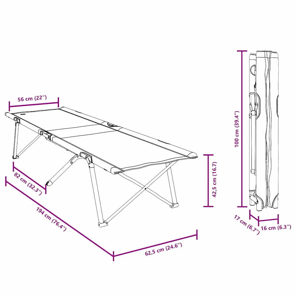 Sklopivi kamperski krevet 2 pcs Crna 194 x 62,5 x 42,5 cm