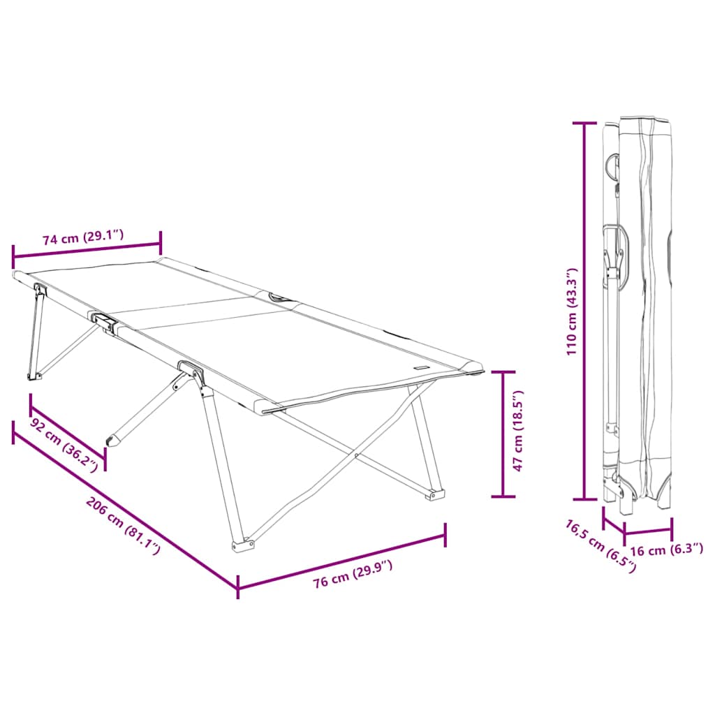 Sklopivi kamperski krevet 2 pcs Crvena 206 x 76 x 74 cm