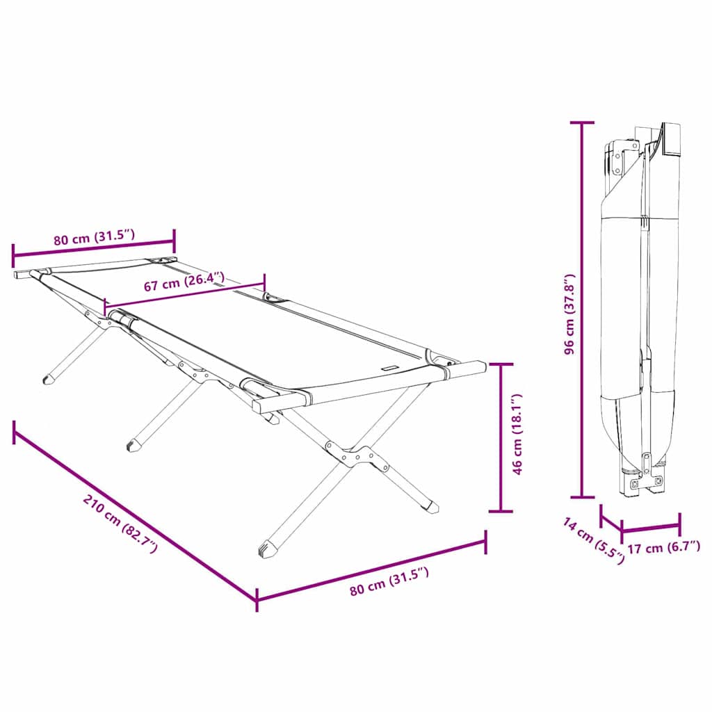 Sklopivi kamperski krevet 2 pcs Zelena 210 x 80 x 46 cm