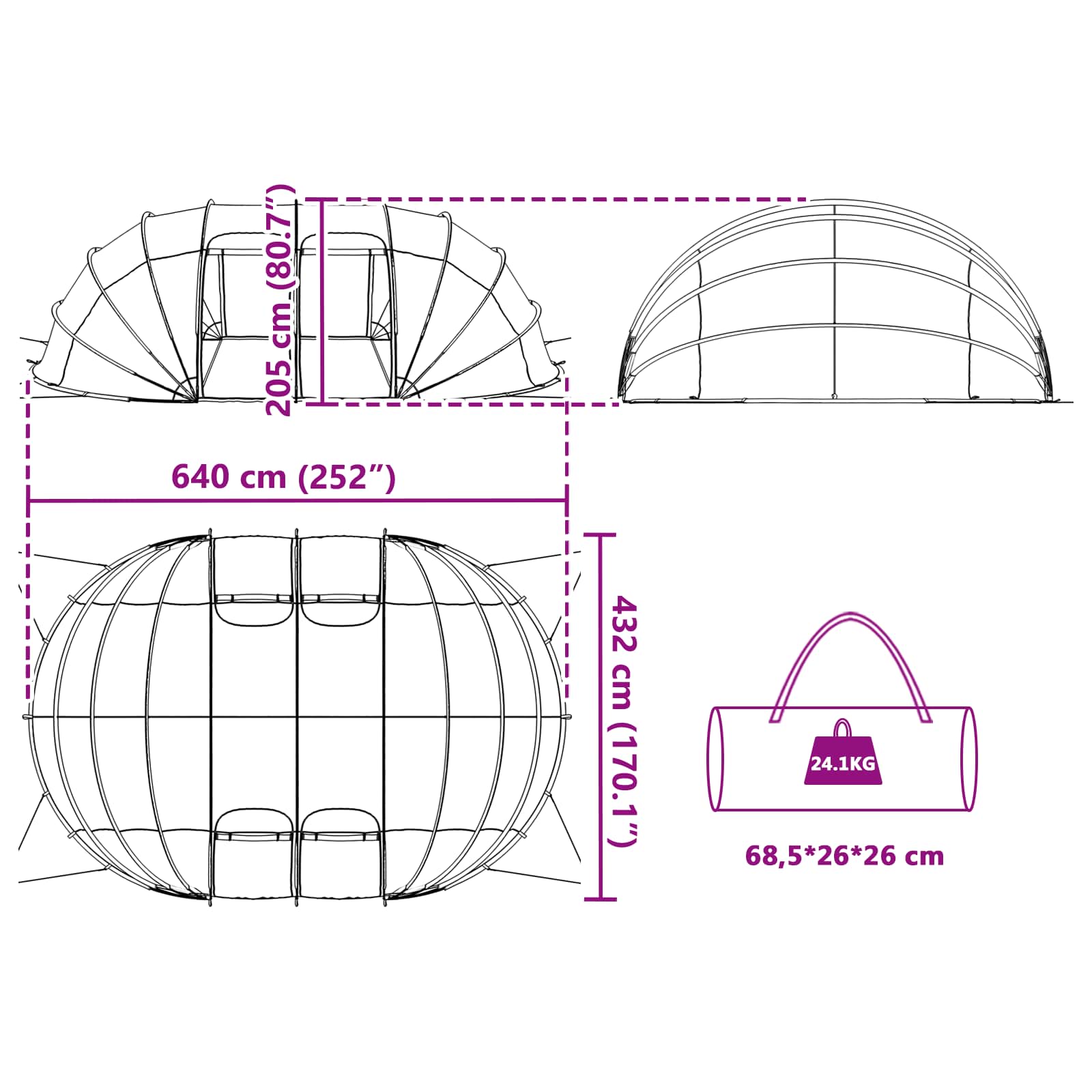 Šator za bazen Zelena 640 x 432 x 205 cm