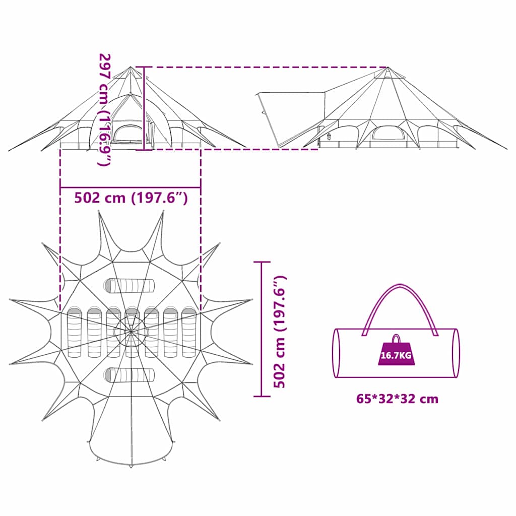 Teepee šator za 9 osoba Siva i narančasta 502 x 502 x 297 cm