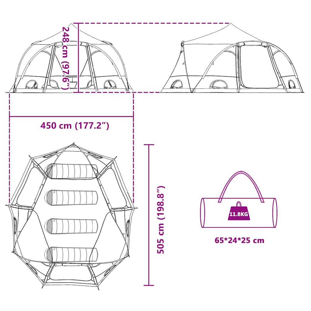 Šator kupola za 4 osobe Siva i narančasta 505 x 450 x 248 cm