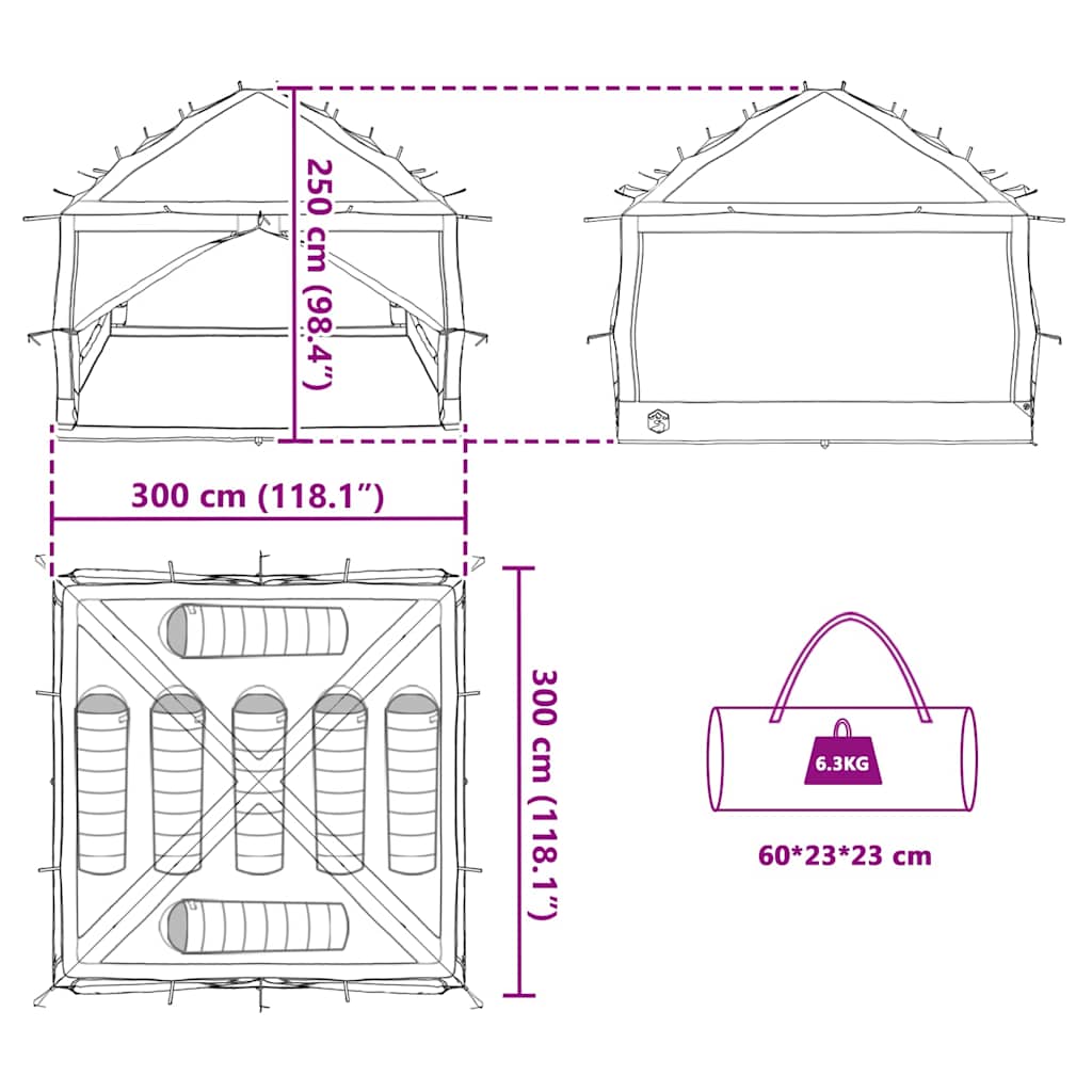 Unutarnji šator za 7 osoba Plava i siva 300 x 300 x 250 cm