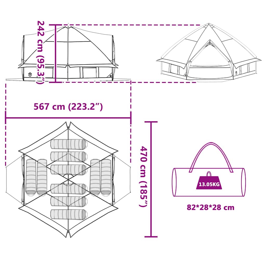 Teepee šator za 10 osoba Siva i narančasta 567 x 470 x 242 cm