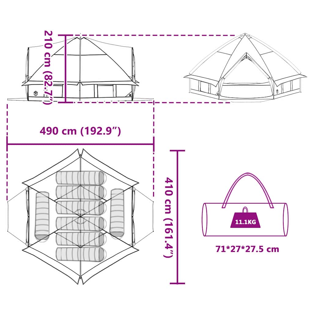 Teepee šator za 8 osoba Plava i siva 490 x 410 x 210 cm