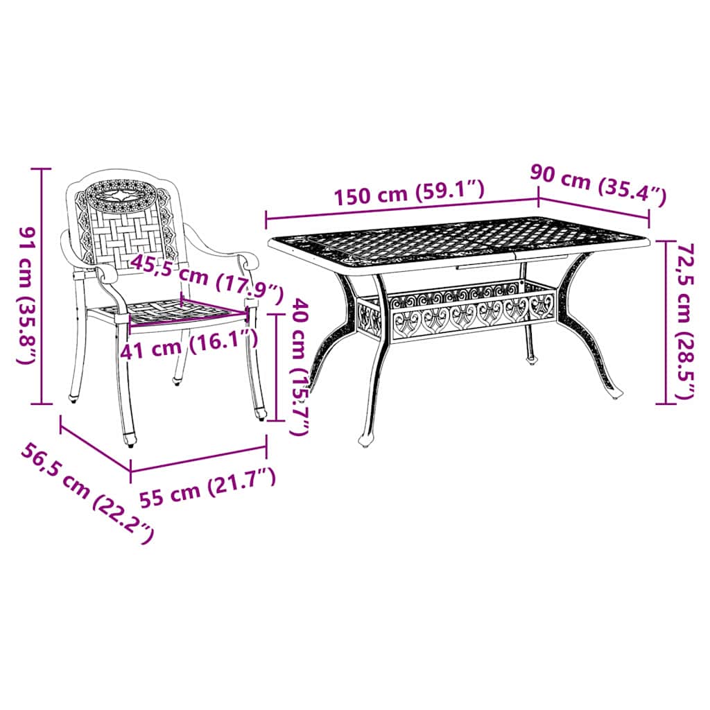 Vrtni set za objed 5 pcs Crna Aluminij