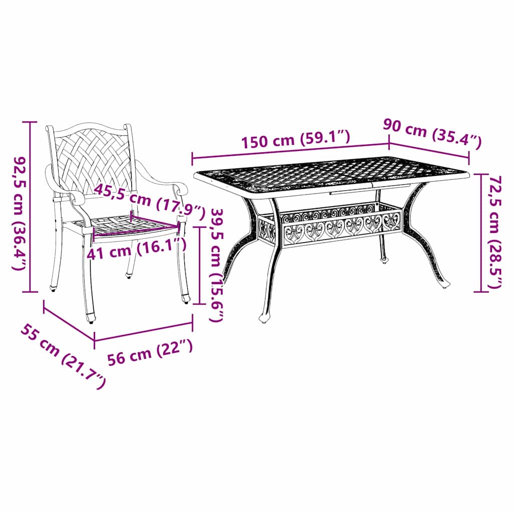 Vrtni set za objed 5 pcs Crna Aluminij