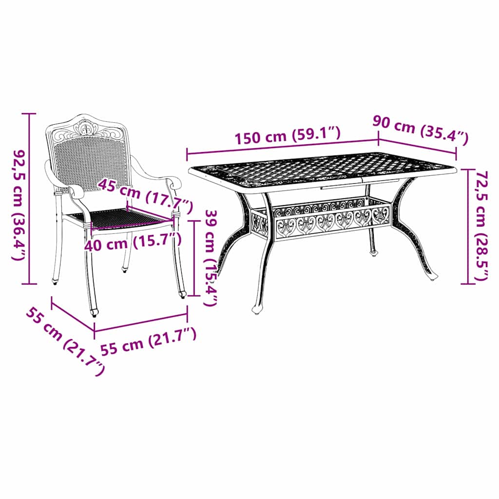 Vrtni set za objed 5 pcs Bronzana Aluminij