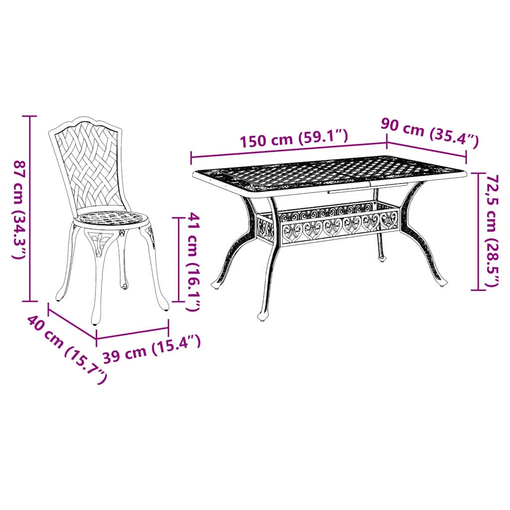 Vrtni set za objed 5 pcs Bijelo Aluminij