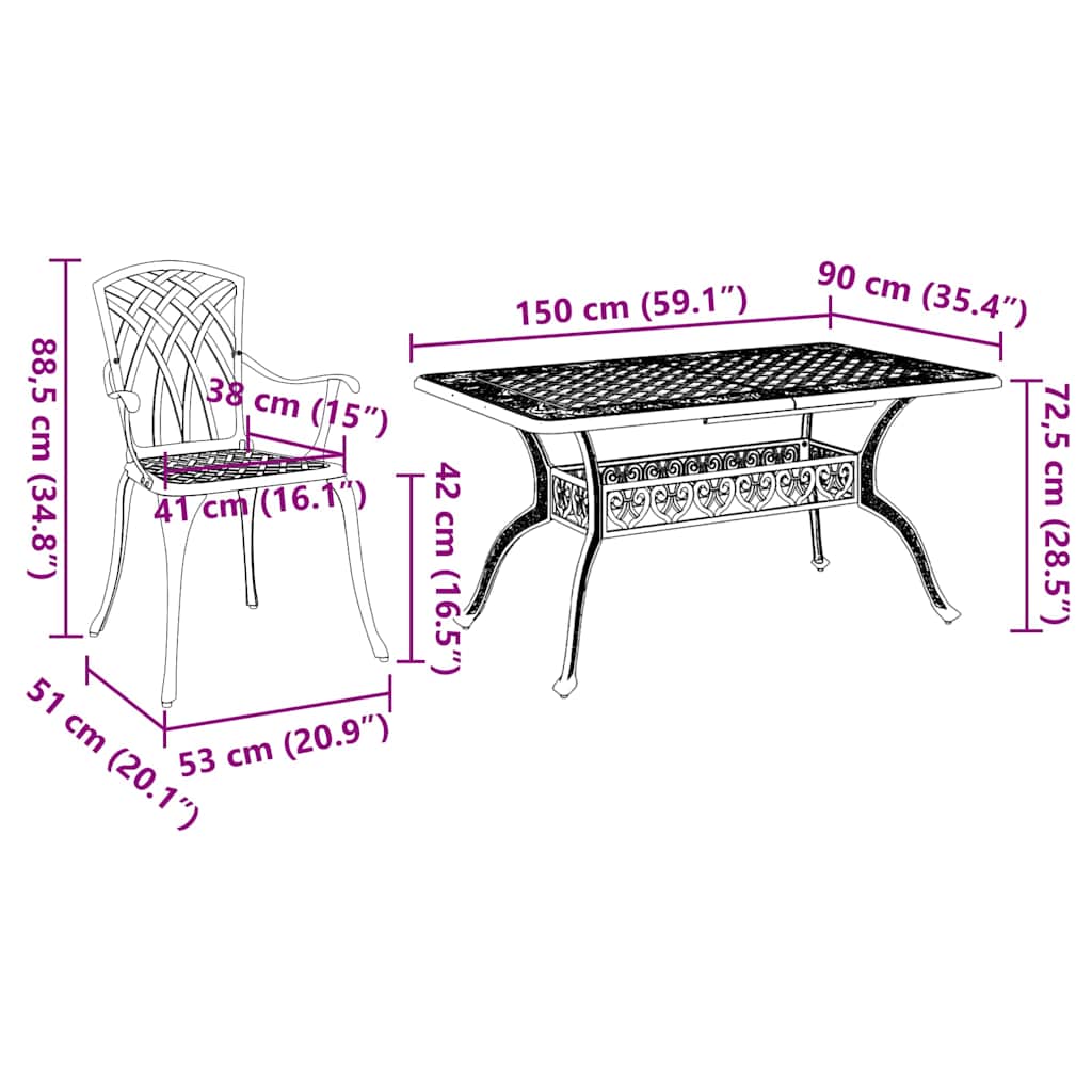 Vrtni set za objed 5 pcs Crna Aluminij