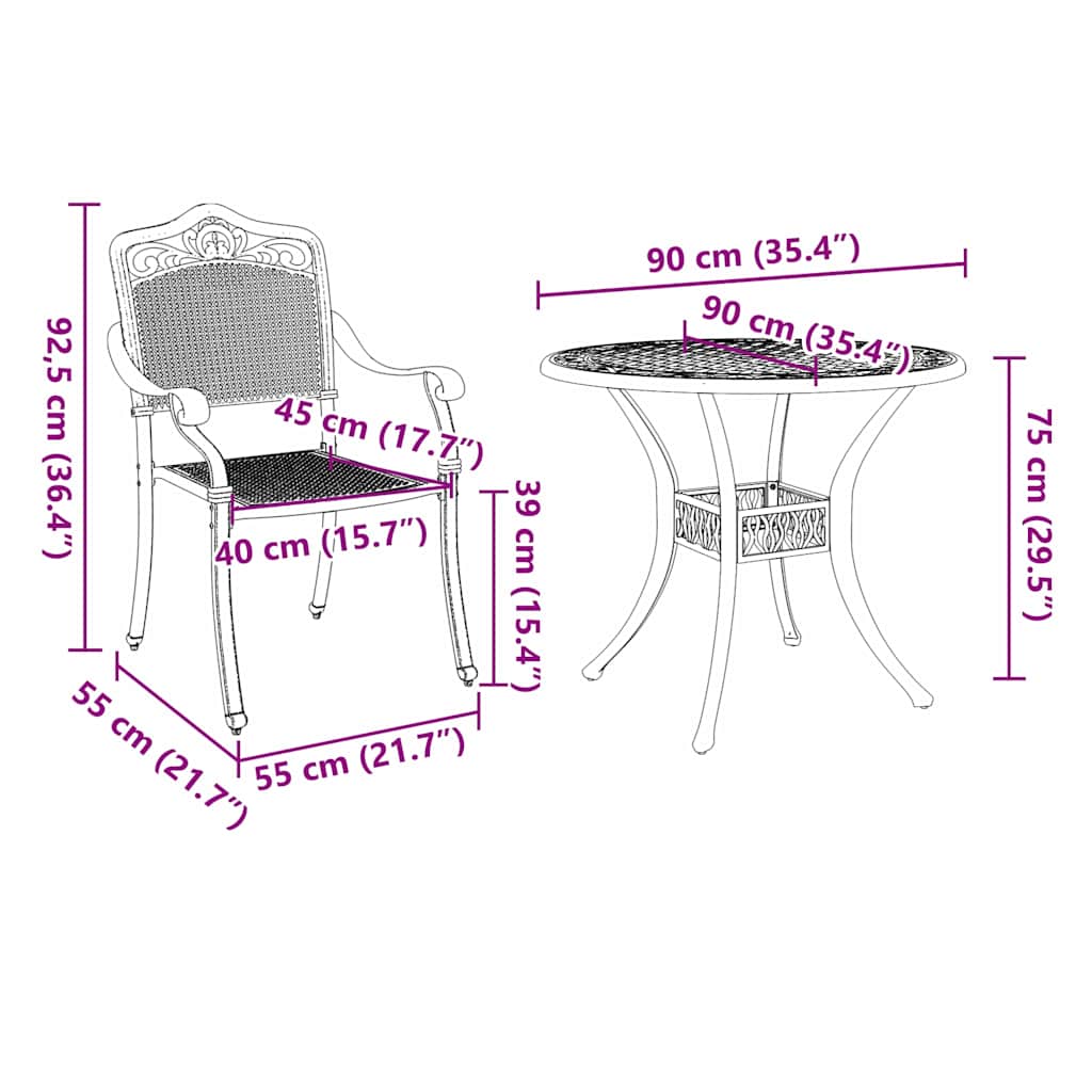 Vrtni set za objed 7 pcs Crna Aluminij