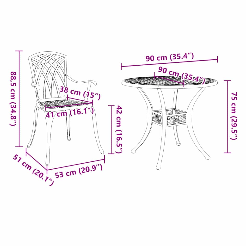 Vrtni set za objed 7 pcs Bijelo Aluminij