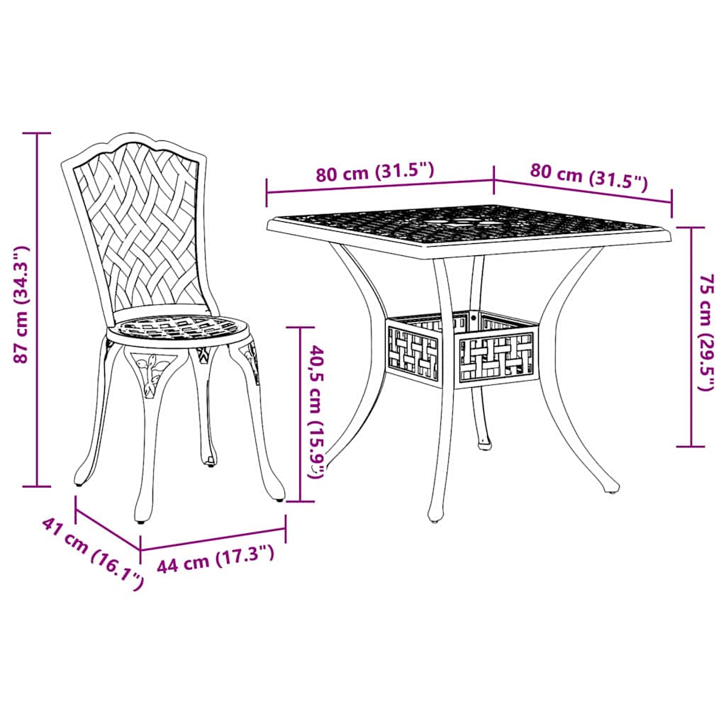 Set vrtnih stolova 3 pcs Zelena Liveni aluminij