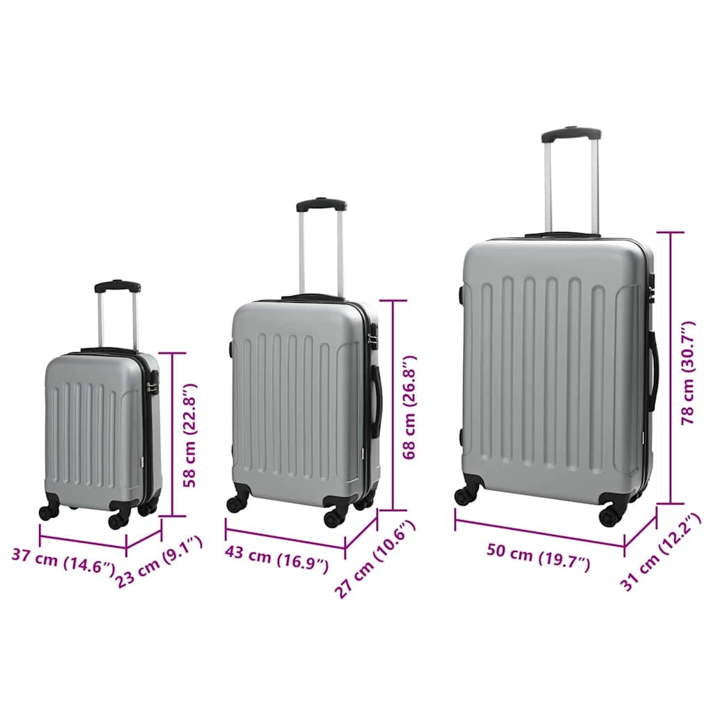 Kofer 3 pcs Srebrno 50 x 31 x 78 cm ABS plastika