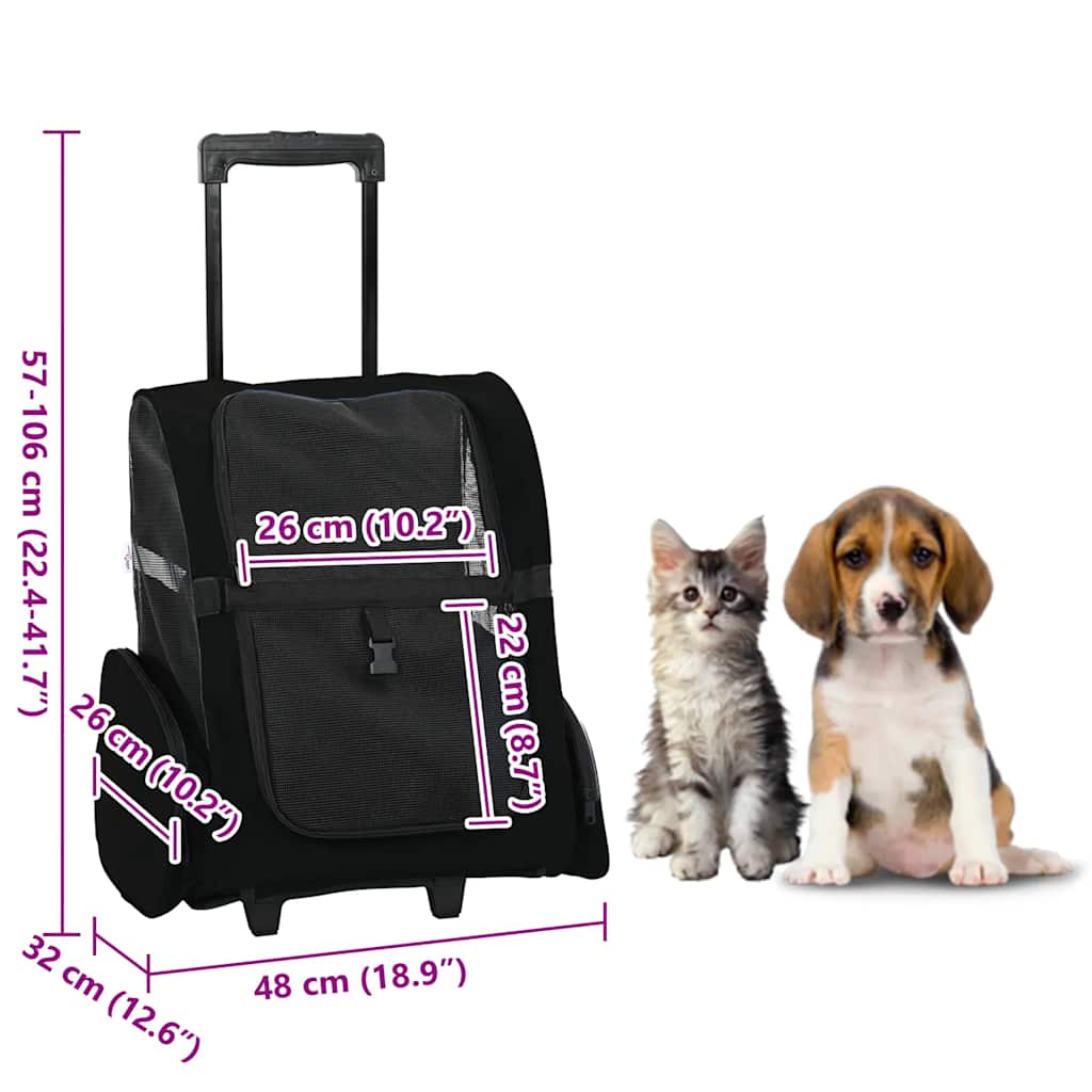 Kolica za kućne ljubimce 3-u-1 dizajn crna 48x32x(57-106) cm Oxford tkanina
