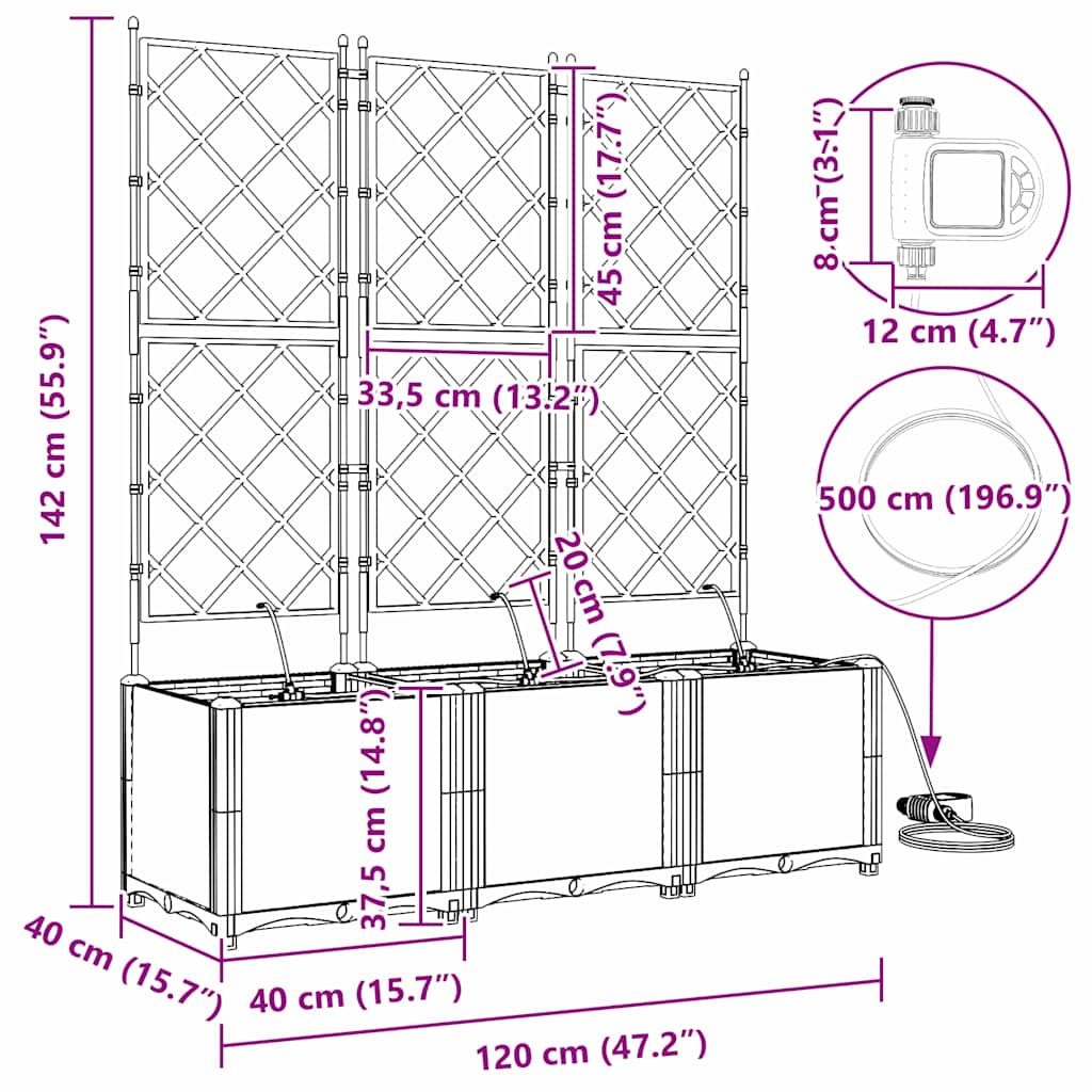 Vrtna saksija 3 pcs Crna 120 x 40 x 142 cm Plastika