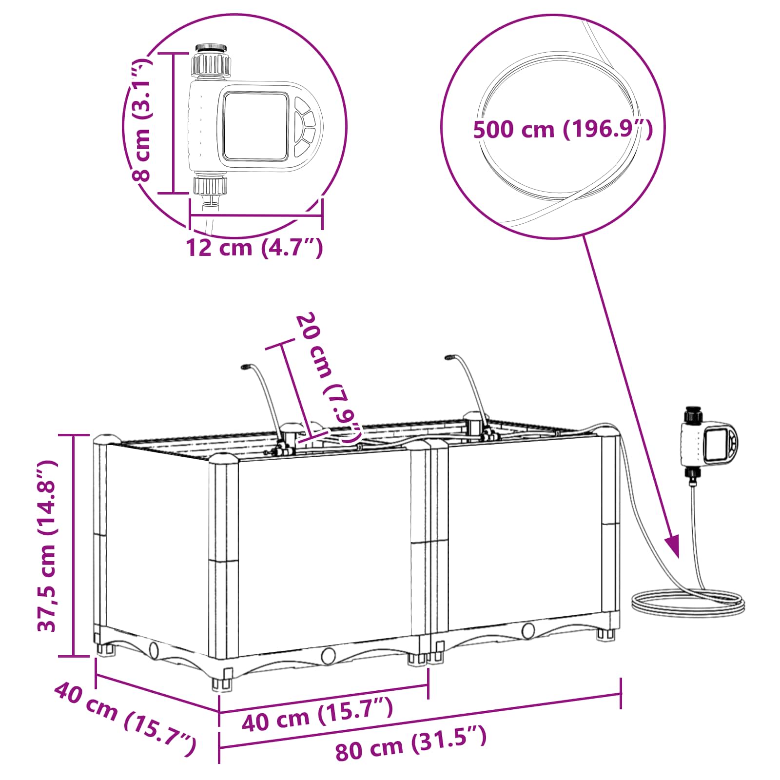 Vrtna saksija 2 pcs Sivi 80 x 40 x 37,5 cm Plastika