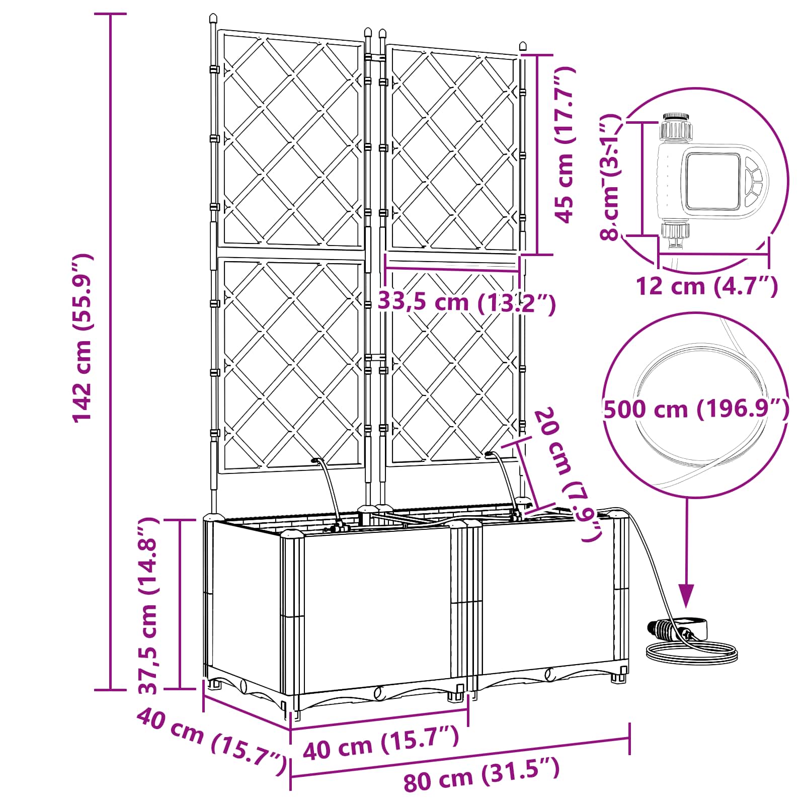 Vrtna saksija 2 pcs Sivi 80 x 40 x 142 cm Plastika