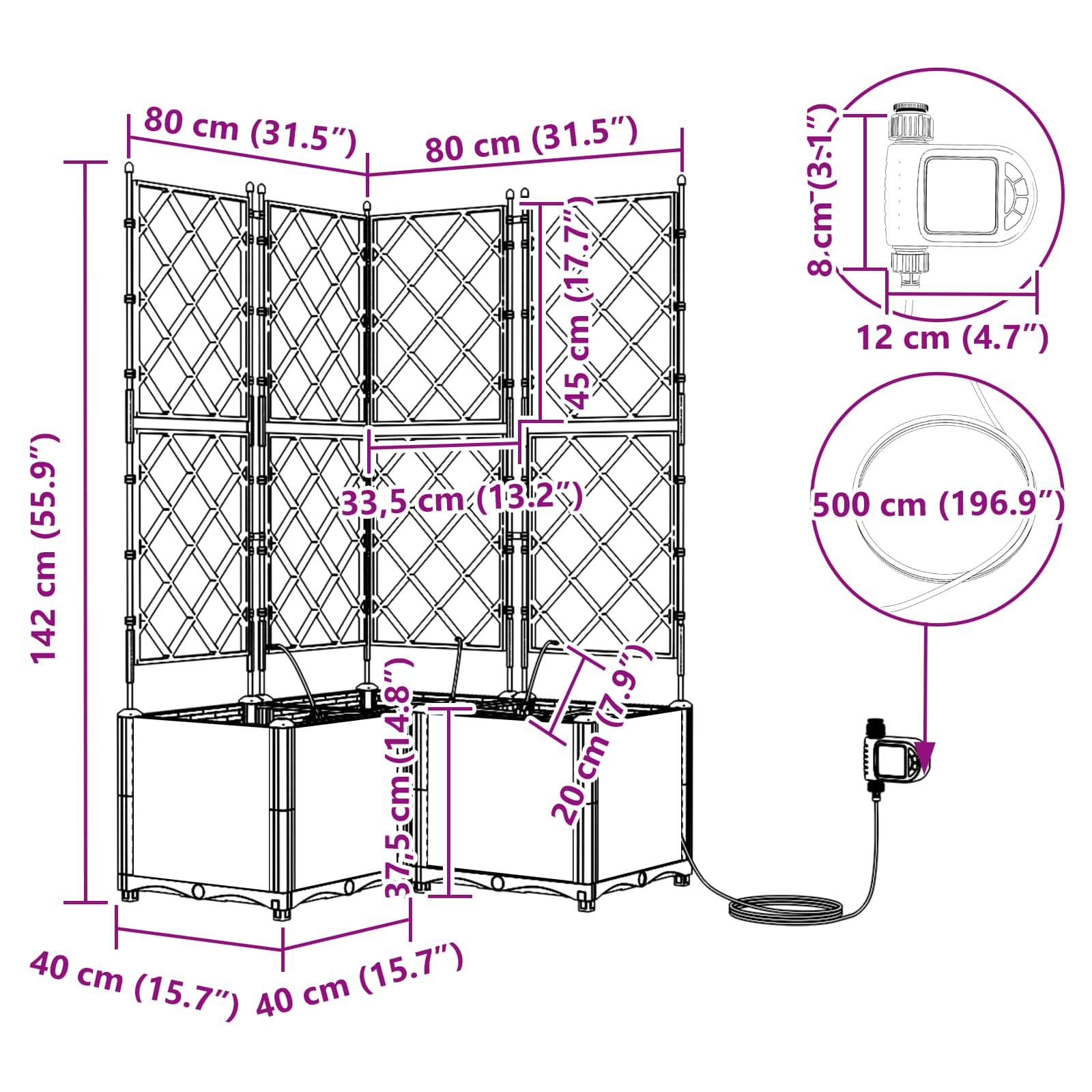 Vrtna saksija 3 pcs Sivi 80 x 80 x 142 cm Plastika