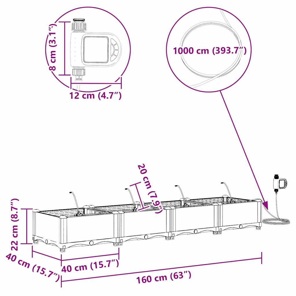 Vrtna saksija 4 pcs Svijetlo siva 160 x 40 x 22 cm Plastika