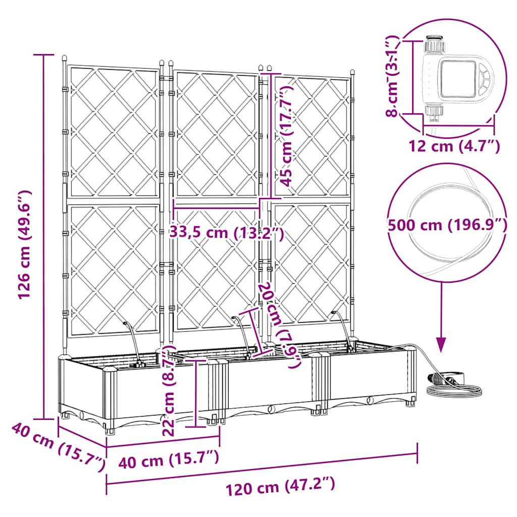 Vrtna saksija 3 pcs Svijetlo siva 120 x 40 x 126 cm Plastika