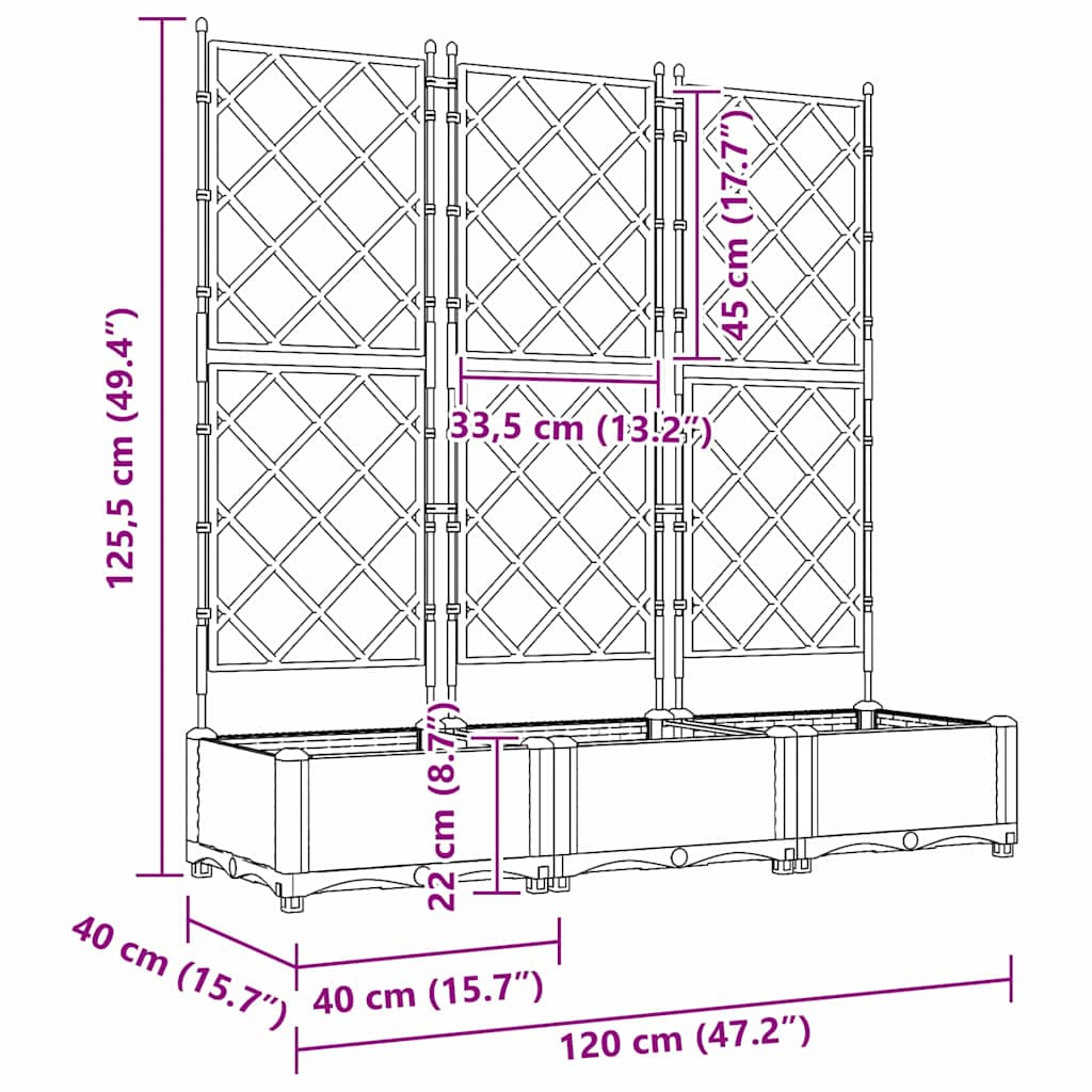 Vrtna saksija 3 pcs Bijeli 120 x 40 x 125,5 cm Plastika