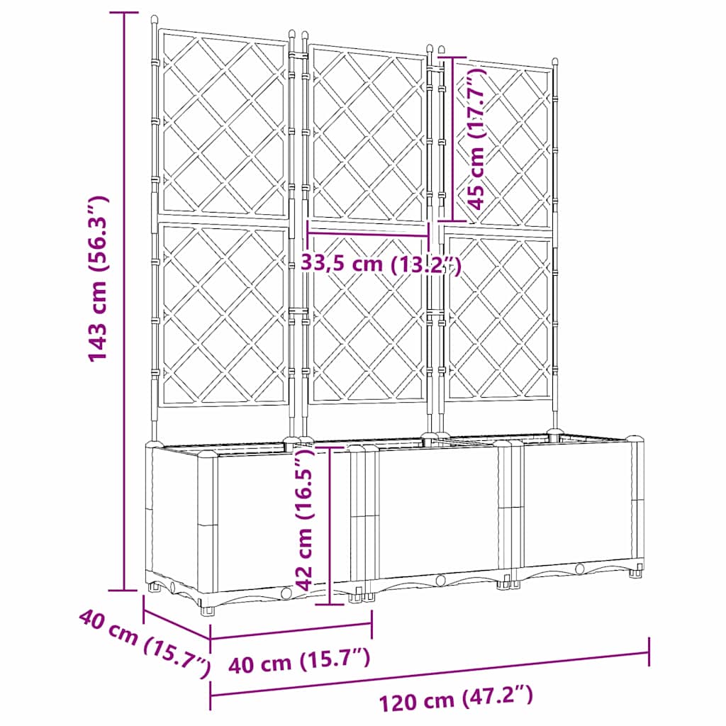 Vrtna saksija 3 pcs Bijeli 120 x 40 x 143 cm Plastika