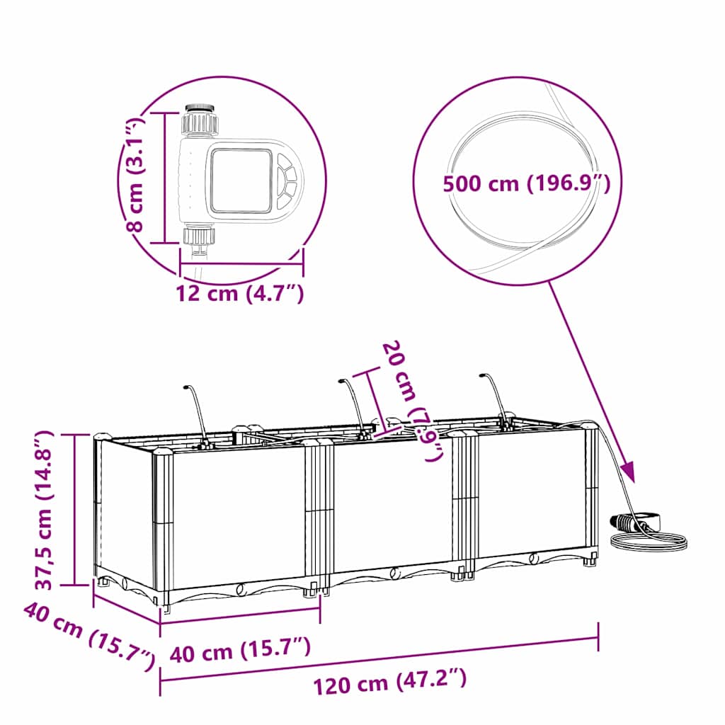 Vrtna saksija 3 pcs Bijeli 120 x 40 x 37,5 cm Plastika