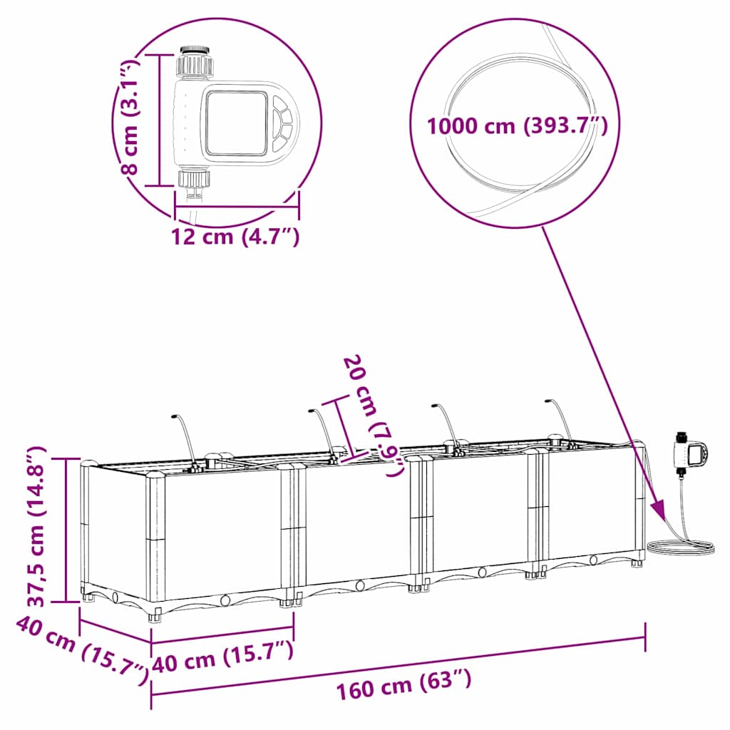 Vrtna saksija 4 pcs Bijeli 160 x 40 x 37,5 cm Plastika