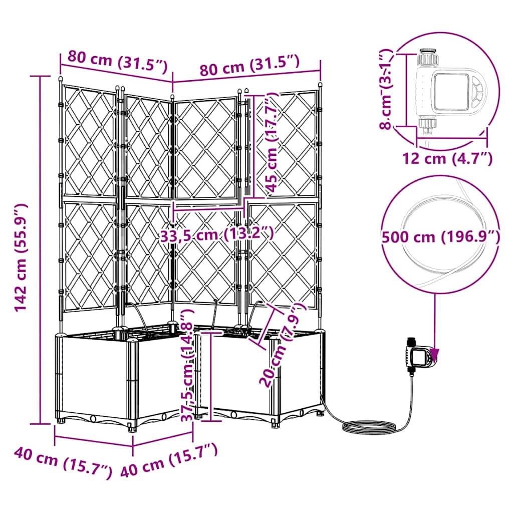 Vrtna saksija 3 pcs Bijeli 80 x 80 x 142 cm Plastika