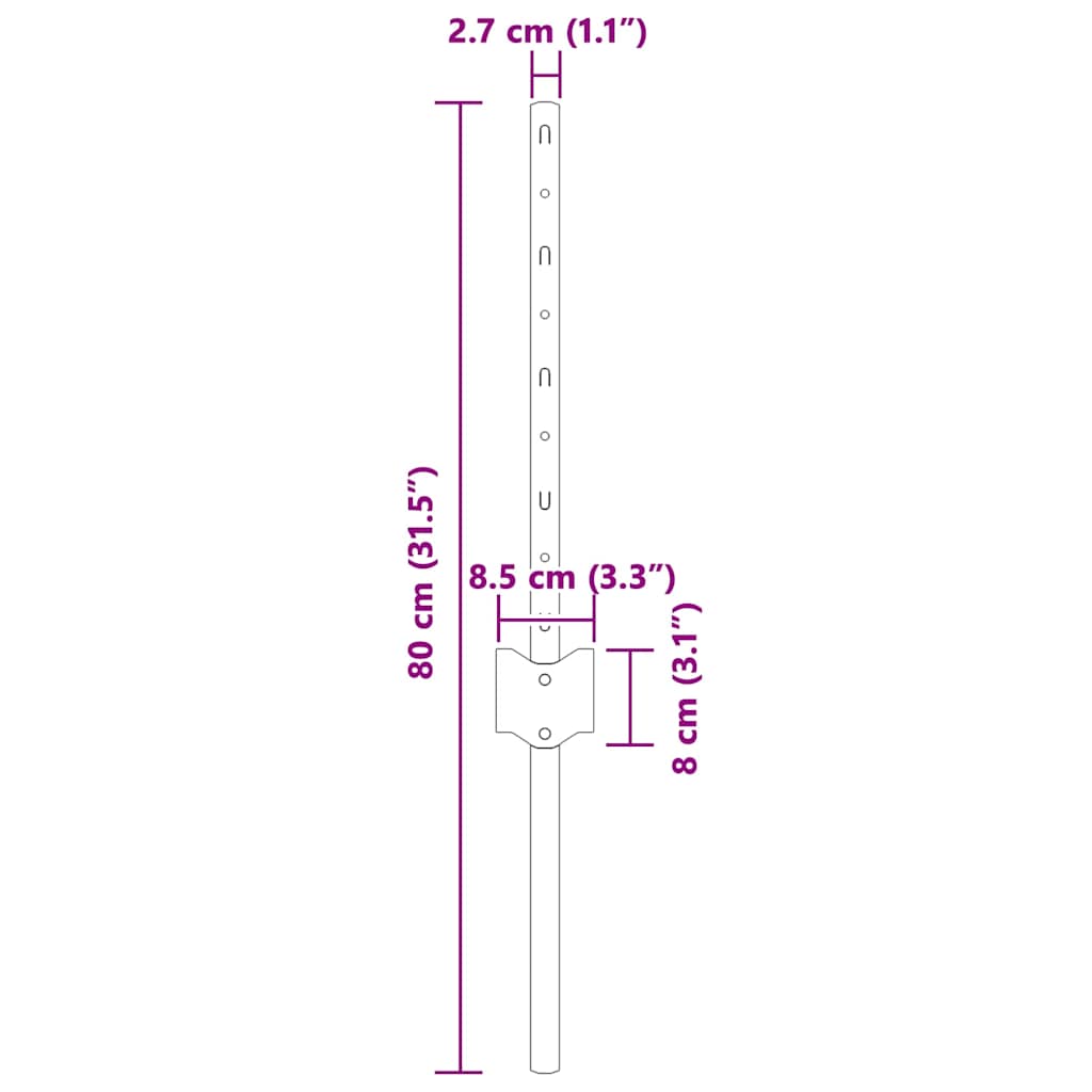 Stup za ogradu 11 pcs Srebrno 40 cm Čelik