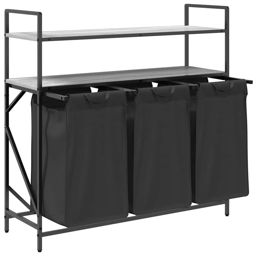 Košara za rublje s 3 odjeljka i policama, siva, Sonoma
