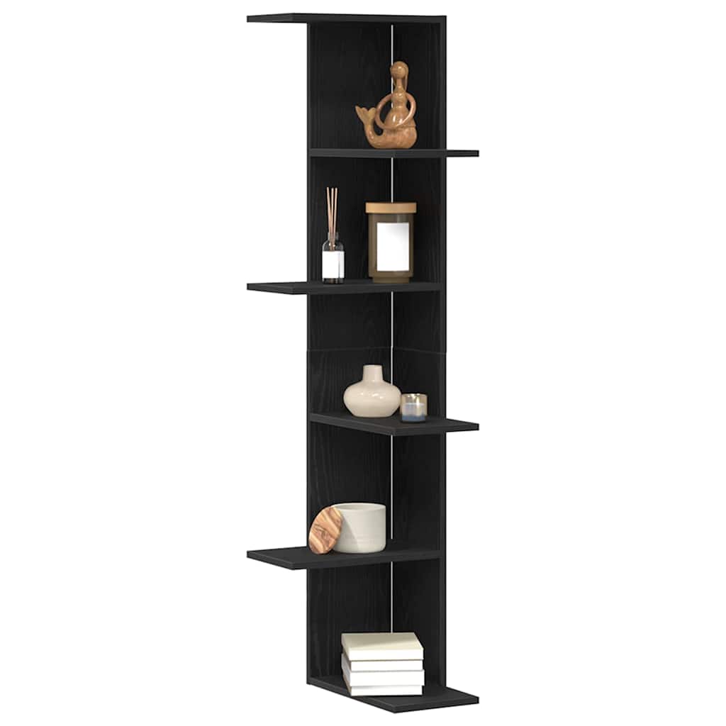 Police za kutne zidne s policom Crni hrast 36.5 x 36.5 x 140 cm