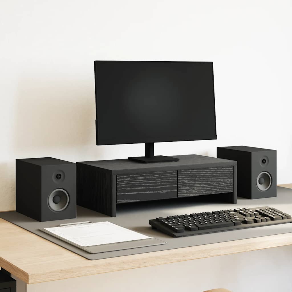 Stalak za monitor s ladicama Crni hrast 50x27x15 cm Konstruirano drvo
