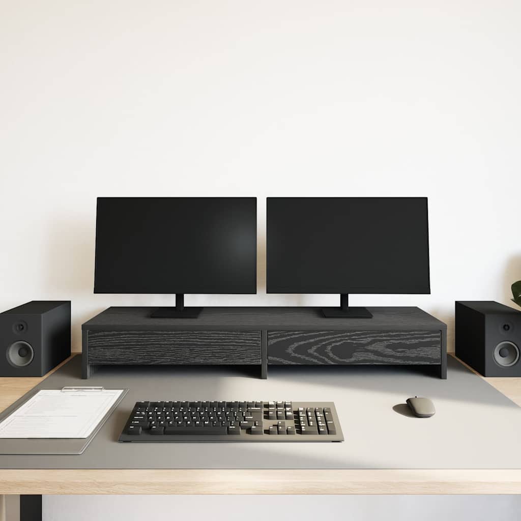 Stalak za monitor s ladicama Crni hrast 100x27x15 cm Konstruirano drvo