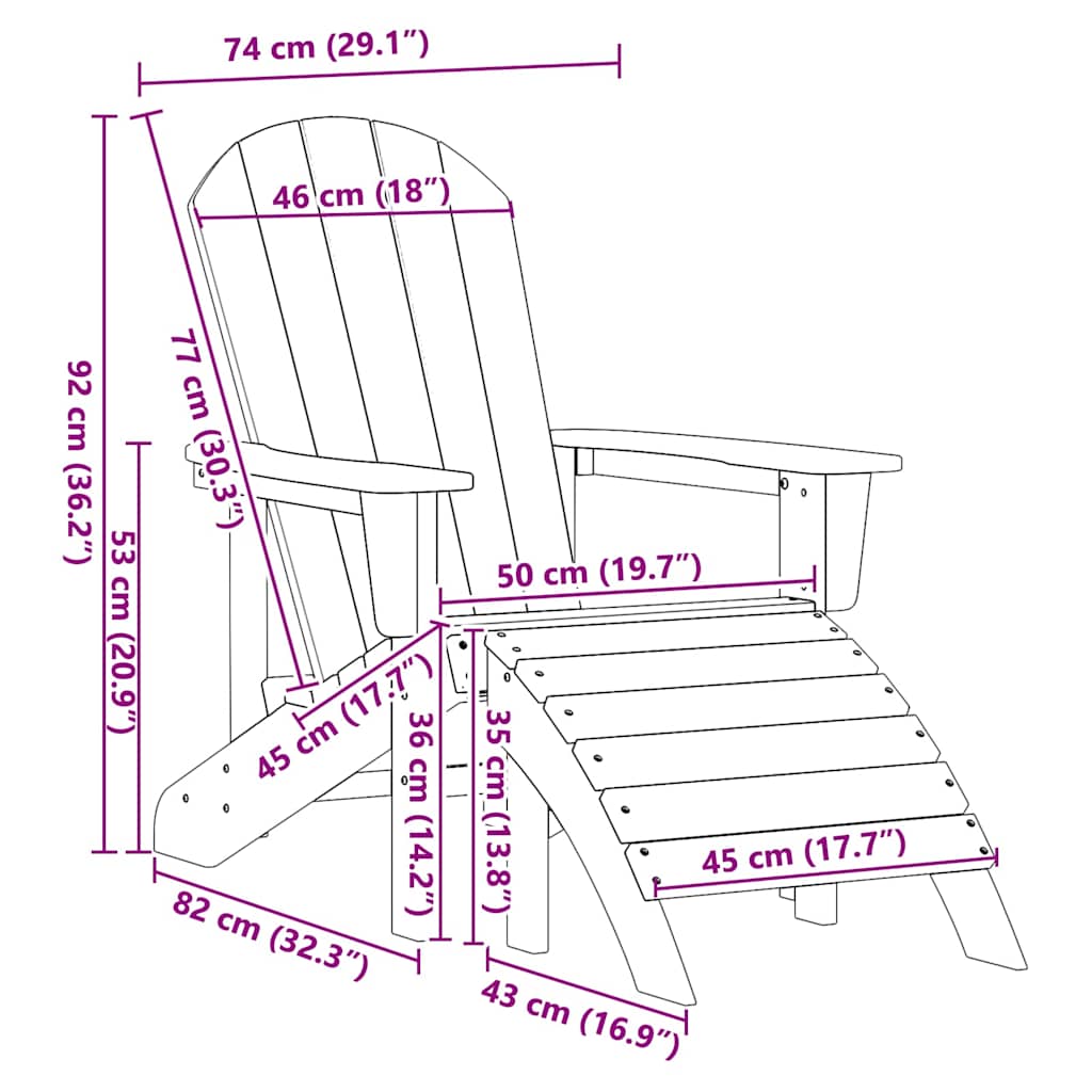 Adirondack stolica Mornarsko plava 82 x 74 x 92 cm HDPE