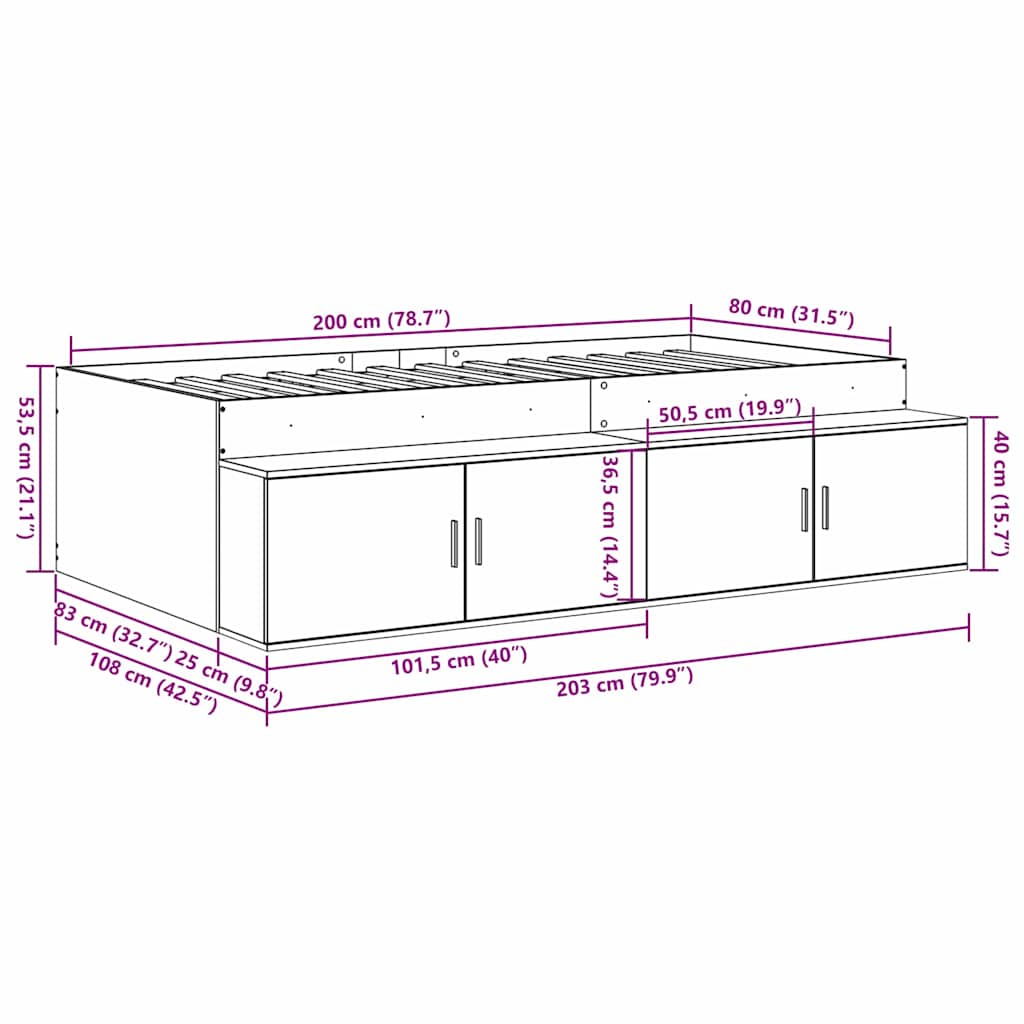 Krevetna konstrukcija s ladicama Sonoma hrast 80 x 200 cm