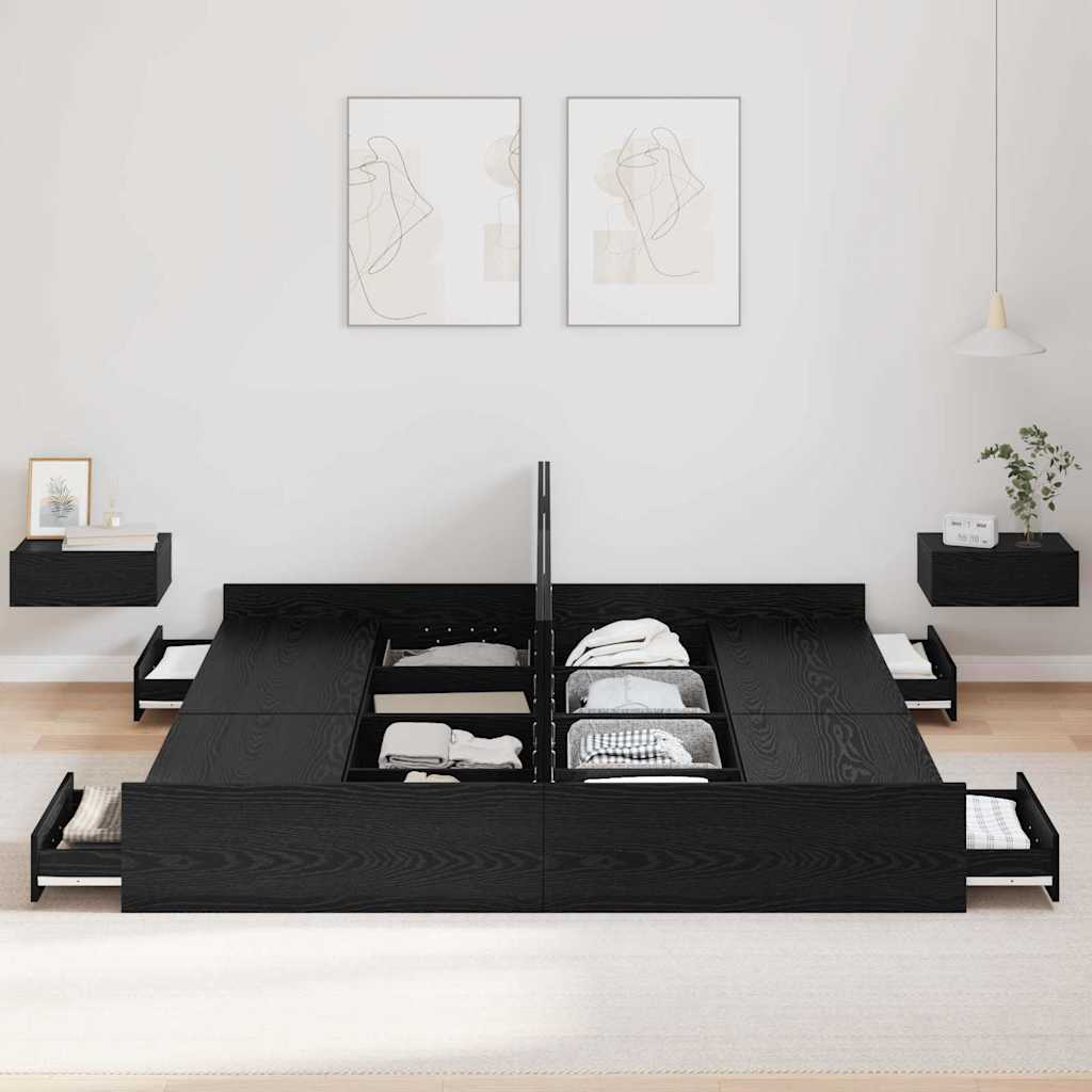 Krevet s ladicama Crni hrast 200 x 200 cm Konstruirano drvo