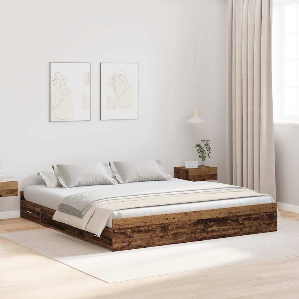 Krevet s ladicama Staro drvo 200 x 200 cm Konstruirano drvo