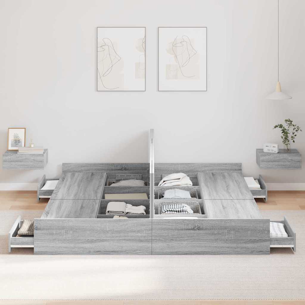 Krevet s ladicama Siva Sonoma 180 x 200 cm Konstruirano drvo